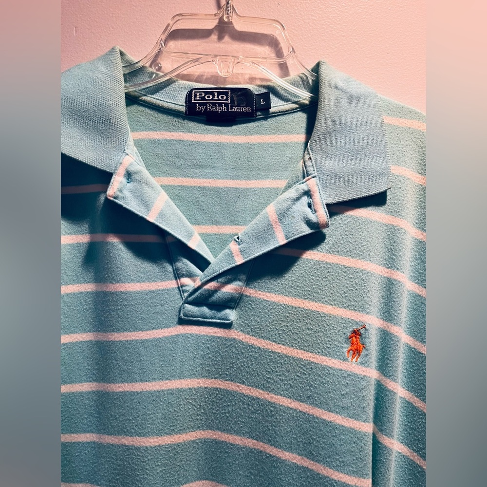 Ralph Lauren blue stripes Polo Size L. Good condition!